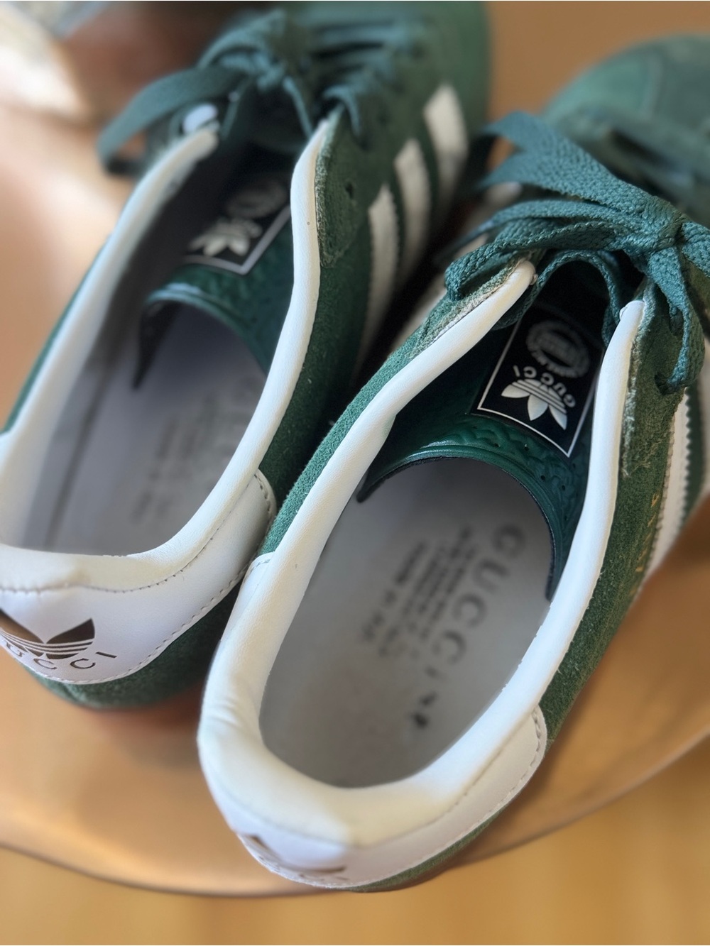 Gucci Adidas Gazelle Suede Sneakers in Forest Green & White - Picture 6 of 11
